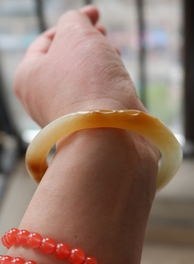 「蝴蝶结」54圈口和田玉糖白玉俏色雕刻不规则镯子蝴蝶结少女心