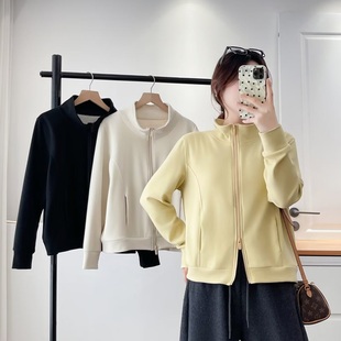 大码女装立领拉链开衫秋冬加厚保暖宽松显瘦百搭外套