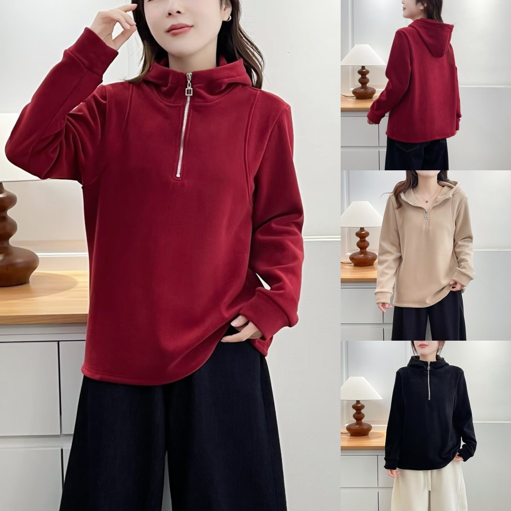 加厚卫衣半拉链连帽保暖显瘦卫衣