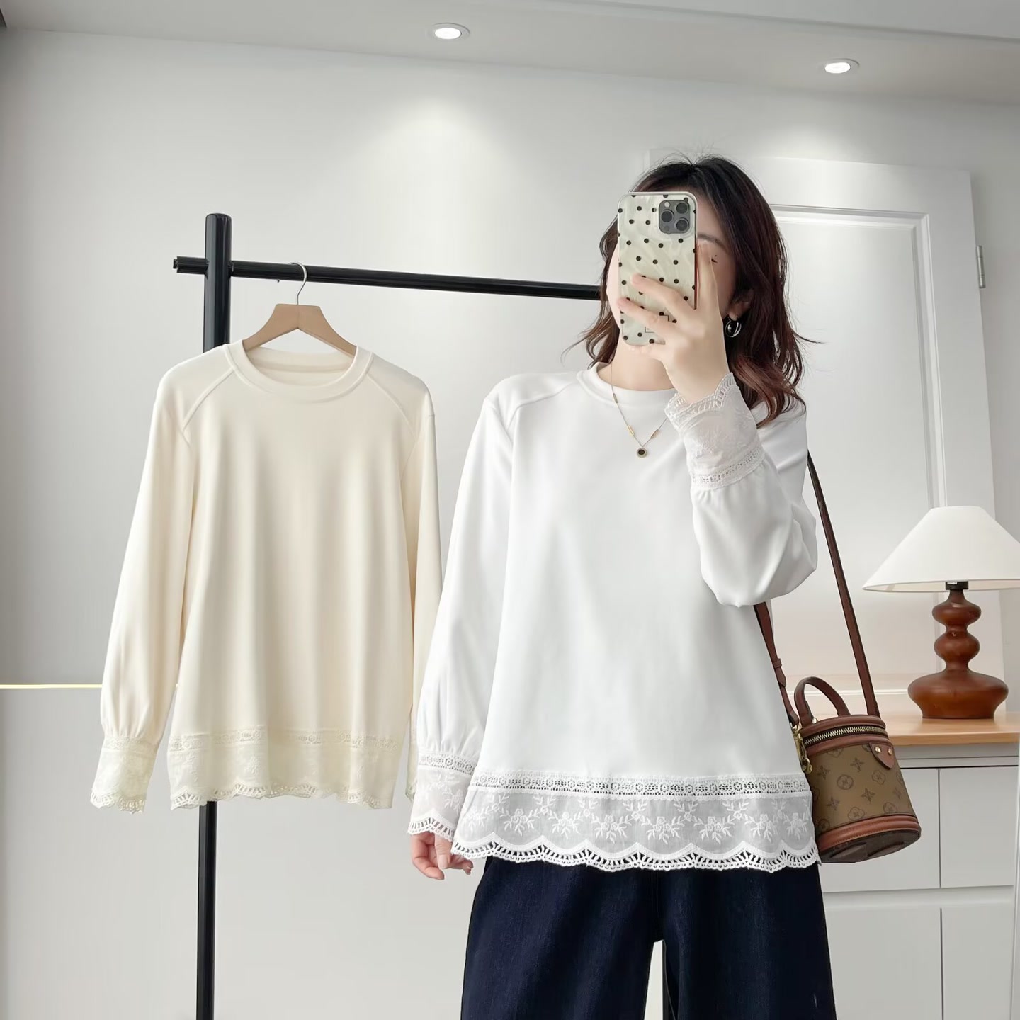 花边拼接保暖德绒百搭上衣打底衫