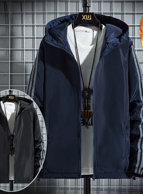 秋冬男士冬季夹棉休闲外套二棉薄棉衣男加肥加大棉服大码棉袄男潮