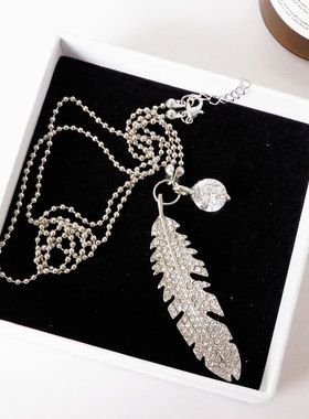欧美设计水钻叶子吊坠项链女
