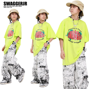 儿童街舞套装男童夏爵士服装女童酷帅短袖hiphop少儿嘻哈演出潮服