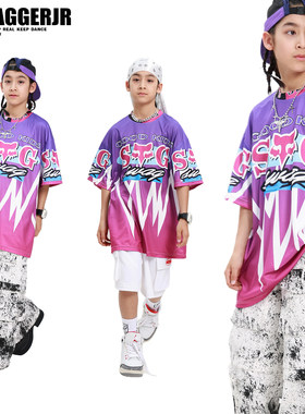 儿童街舞套装hiphop潮服男童嘻哈短袖工装裤演出服爵士走秀女潮牌