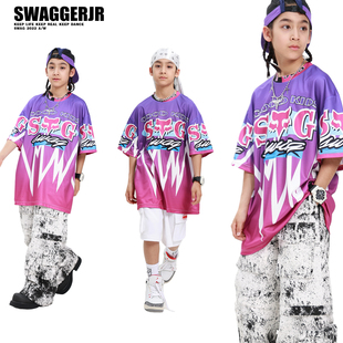 儿童街舞套装hiphop潮服男童嘻哈短袖工装裤演出服爵士走秀女潮牌