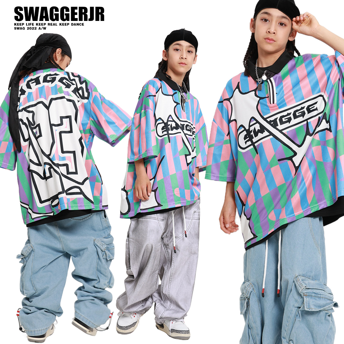 SWAG儿童街舞潮服嘻哈hiphop短袖裤子帅气男女童街舞套装演出服