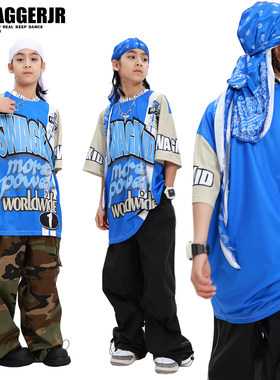 儿童街舞套装hiphop潮服潮牌T恤酷演出服男童嘻哈爵士舞走秀新款
