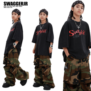 男童夏 hiphop女童爵士嘻哈街舞套装 儿童街舞潮服帅气迷彩长裤 短袖