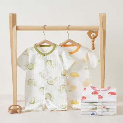 婴儿衣服夏季薄款短袖哈衣新生儿a类纯棉无骨爬服居家外出连体衣