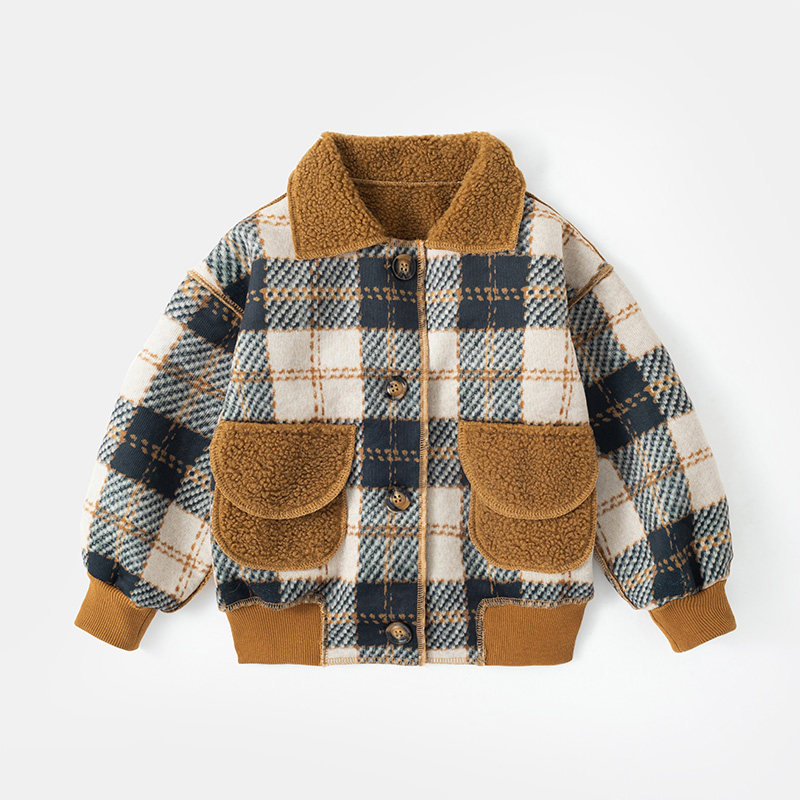 男童韩版格子外套秋冬冬季1-3岁新款儿童加绒宝宝加厚洋气上衣