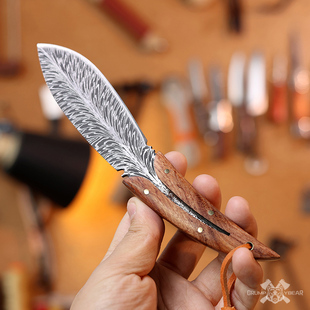 G&B户外小刀羽毛纹直刀收藏礼品刀水果刀防身刀具手把肉刀蔬菜