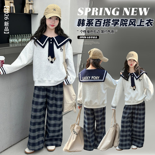 女大童海军领学院风卫衣春季新款