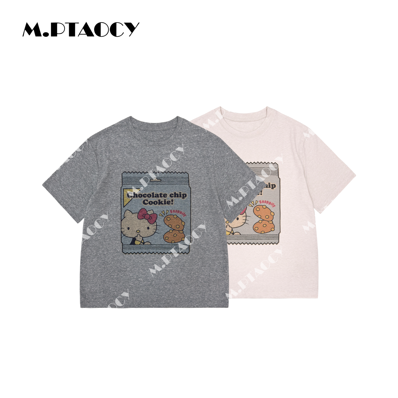 桃桃家【饼干Kitty】超舒服美式复古蝴蝶结猫咪印花短袖T恤女1235