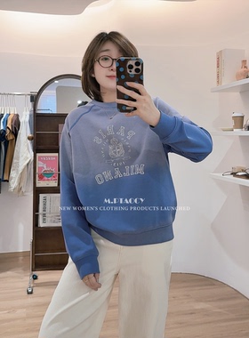 桃桃家【拉达卫衣】 高级质感 美式复古水洗渐变徽章做旧卫衣1155