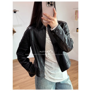 桃桃家【高级魅力】风轻无拘温润光泽100%小羊皮飒爽女士皮衣1003