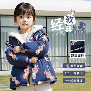 女童外套2025新款秋冬款加绒加厚短款小女孩连帽洋气时尚收腰风衣