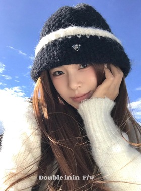 Double inin 韩系撞色镂空渔夫帽女百搭显脸小盆帽针织毛线帽