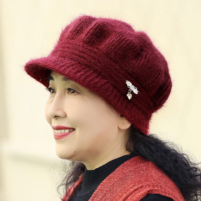 老人帽子女奶奶冬季加绒加厚保暖针织妈妈帽中老年时尚百搭毛线帽