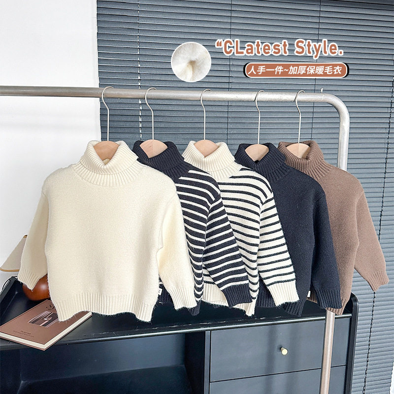 风之谷2024冬季新款童装儿童韩版高领一体绒毛衣男女童加厚针织衫