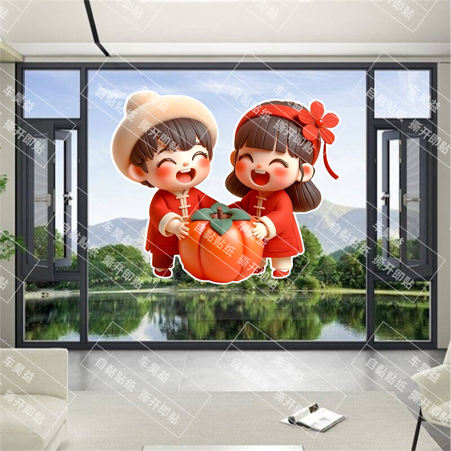 高清柿柿如意福字贴画卧室客厅玄关背景墙装饰遮丑自粘防水墙贴画