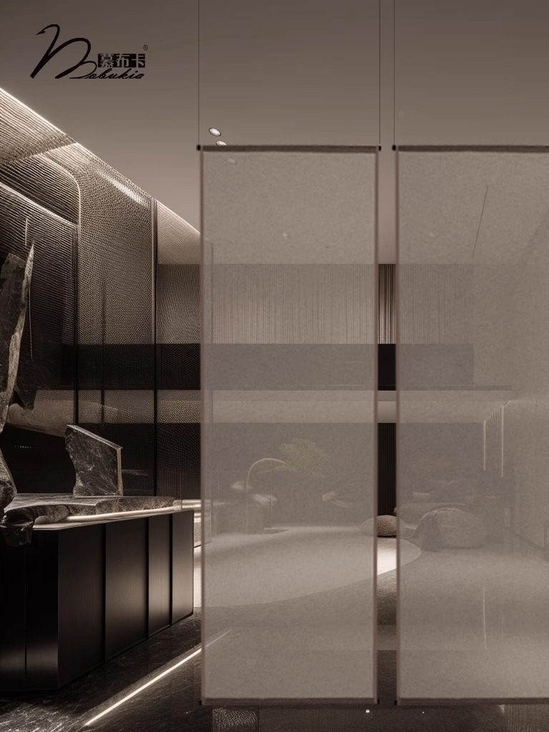 慕布卡MOBUKIA亚麻质感隔断帘书柜屏风简约大地色莫兰迪定制炼接