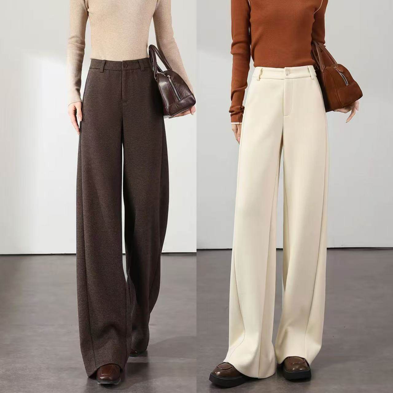 慵懒风天丝羊毛裤女阔腿裤2025冬季新款宽松直筒裤高腰百搭休闲裤