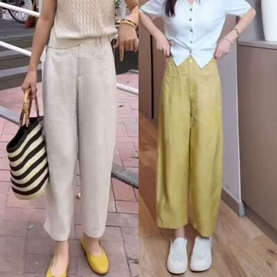 弯刀气球裤莱赛尔亚麻裤女夏薄款