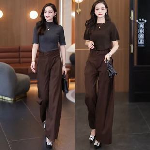 女士高腰阔腿裤女2026新款春季深焙棕色大甩裤休闲感梨型身材裤子