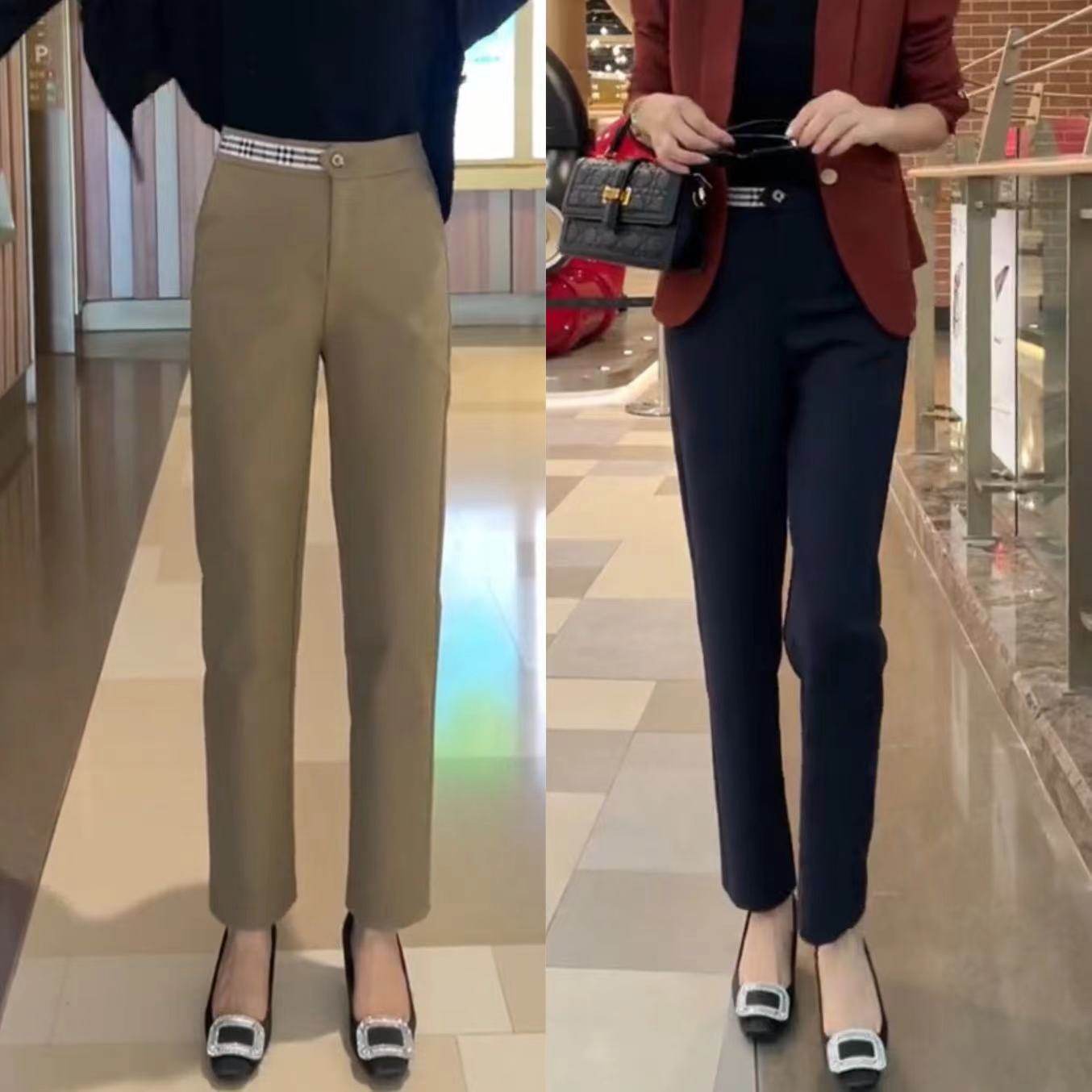 高腰高弹显瘦百搭烟管裤直筒裤女