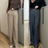 直筒裤 百搭休闲长裤 女裤 一体绒保暖裤 高腰美腿线显瘦时尚 2025春款