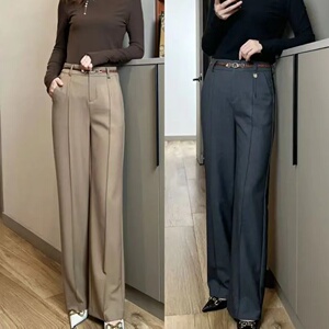 春秋冬款直筒裤女裤高腰美腿线显瘦时尚一体绒保暖裤百搭休闲长裤