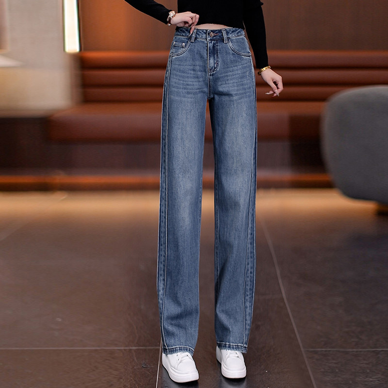 2025秋季新款直筒牛仔裤女简约百搭高腰窄版阔腿裤梨型身材裤子