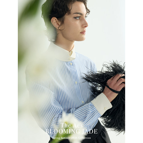 老友记蓝白条纹心型领长绒棉衬衫