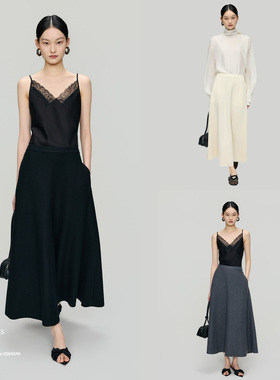 安上THE AES｜清朗古典万搭光影立裁工艺ROW羊毛显瘦A字喇叭半裙