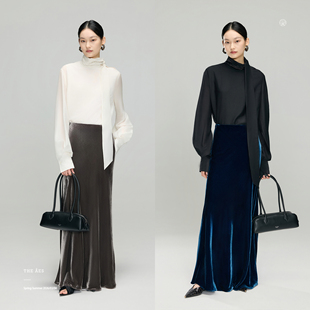 唯美真丝醋酸手工珠绣高定飘带纤柔衬衫 安上THE AES｜静谧克制