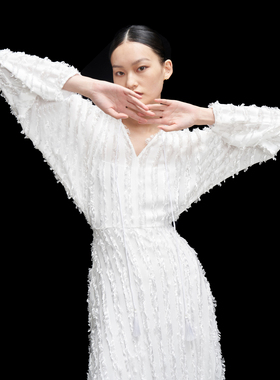 安上THE AES“穗穗”念念古典现代霓裳羽衣轻盈灵动v领长袖连衣裙