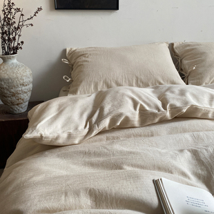 A类原本棉麻四件套日式 简约侘寂10%亚麻90%棉提花被套床单三件套4