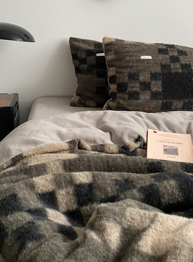 复古风简约格子牛奶绒四件套秋冬加厚保暖双面绒被套床单床上用品