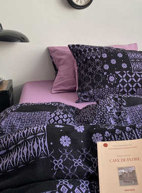 复古高级感紫色全棉提花四件套 A类纯棉加厚裸睡被套床单主卧床品