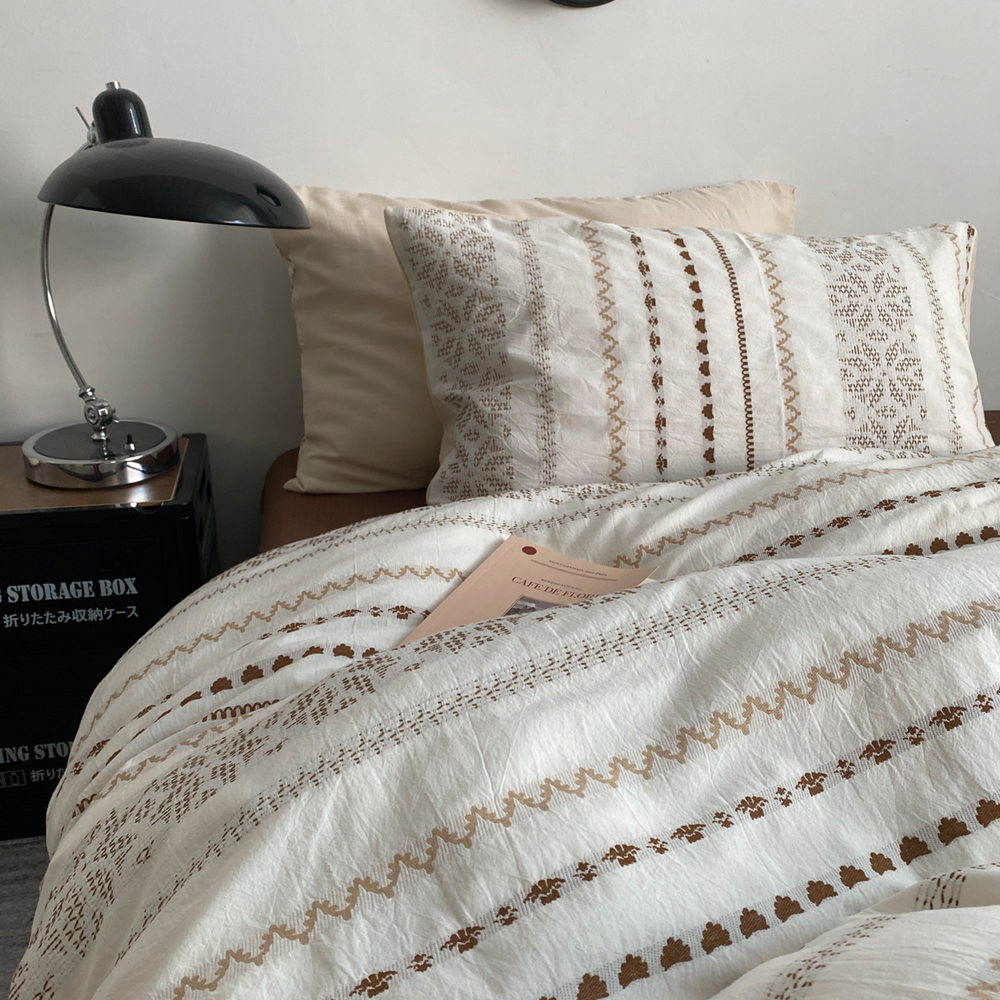 复古民族风全棉提花四件套 A类水洗纯棉高级感被套床单笠床品裸睡