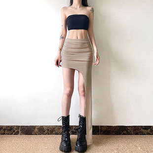 沙丘废土风不规则斜边半身裙女夏季辣妹高腰显瘦包臀长裙开叉裙子