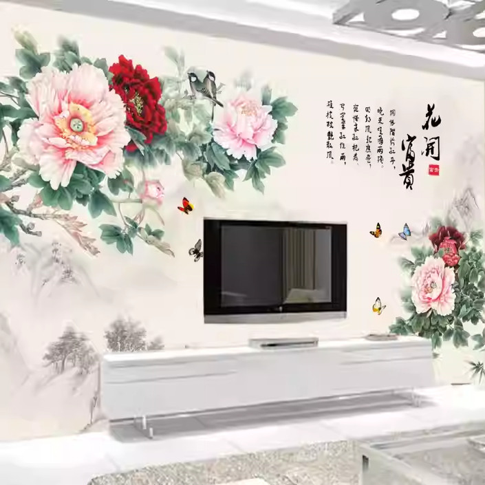 花开富贵牡丹中式电视背景墙