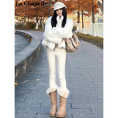 显瘦小脚裤 紧身弹力修身 子 女春秋2026新款 拉夏贝尔白色加绒牛仔裤