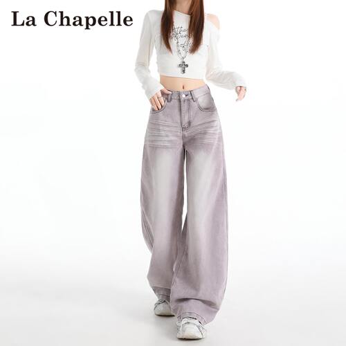 拉夏贝尔阔腿牛仔裤女