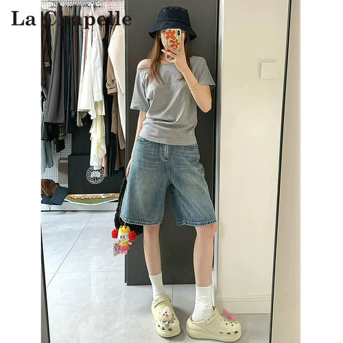 拉夏贝尔五分牛仔裤女