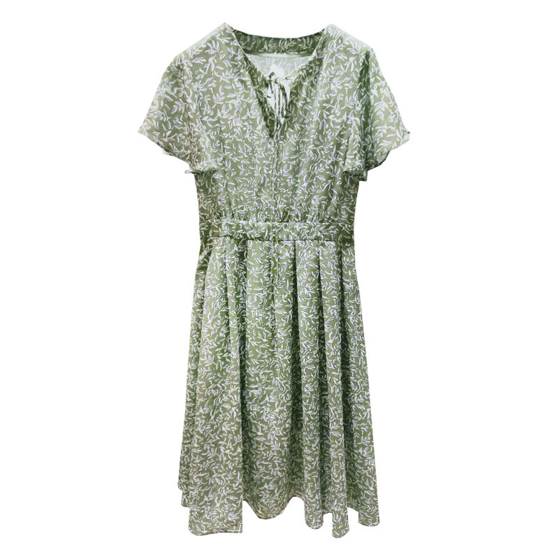 【设计师系列】夏女装绿色碎花连衣裙LC11130810