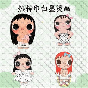 卡通小女孩小玉印花烫画T恤图案热转印白墨烫画DIY印花服装辅料