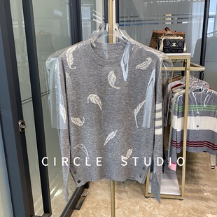 渠道货 法式设计感时髦TB羽毛提花羊毛舒适百搭长袖套头针织衫