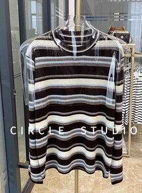 穿出时髦感 复古色系多色彩条纹羊毛针织衫女绒感博主风随性毛衣