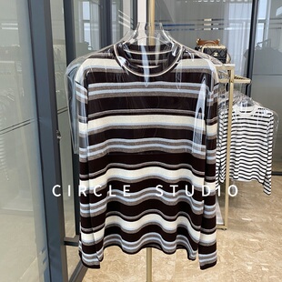 穿出时髦感 女绒感博主风随性毛衣 复古色系多色彩条纹羊毛针织衫